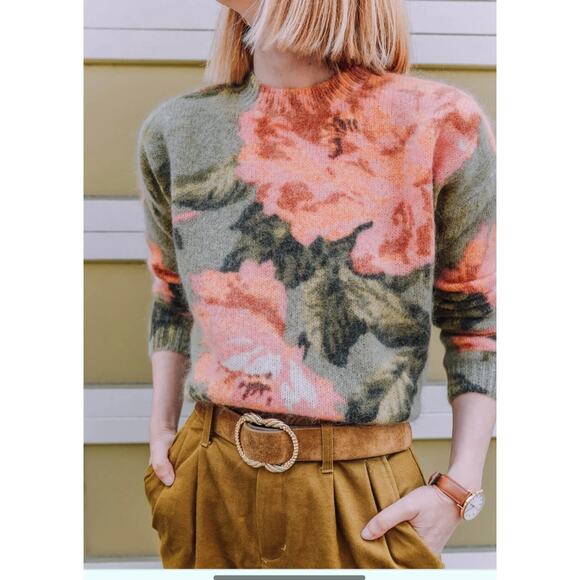 4178) Sezane Crewneck Floral Print Sweater Size Large - Picture 1 of 12